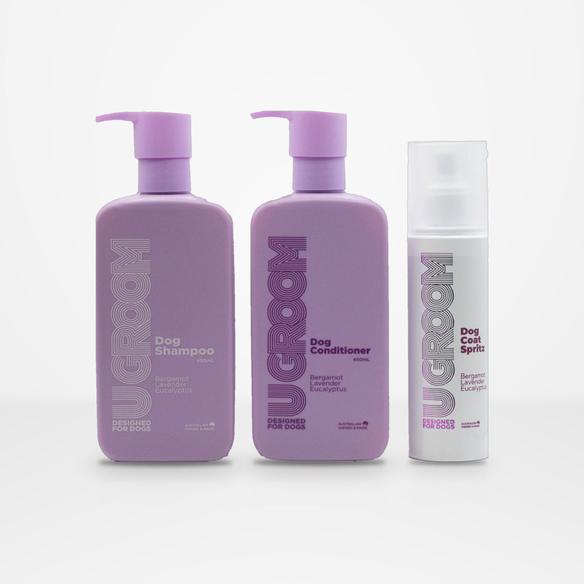 U GROOM Wash & Refresh bundle with Dog Shampoo, Dog Conditioner and Dog Coat Spritz
